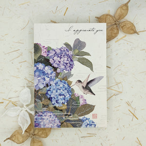 I Appreciate You Hummingbird & Hydrangea - Greeting Card