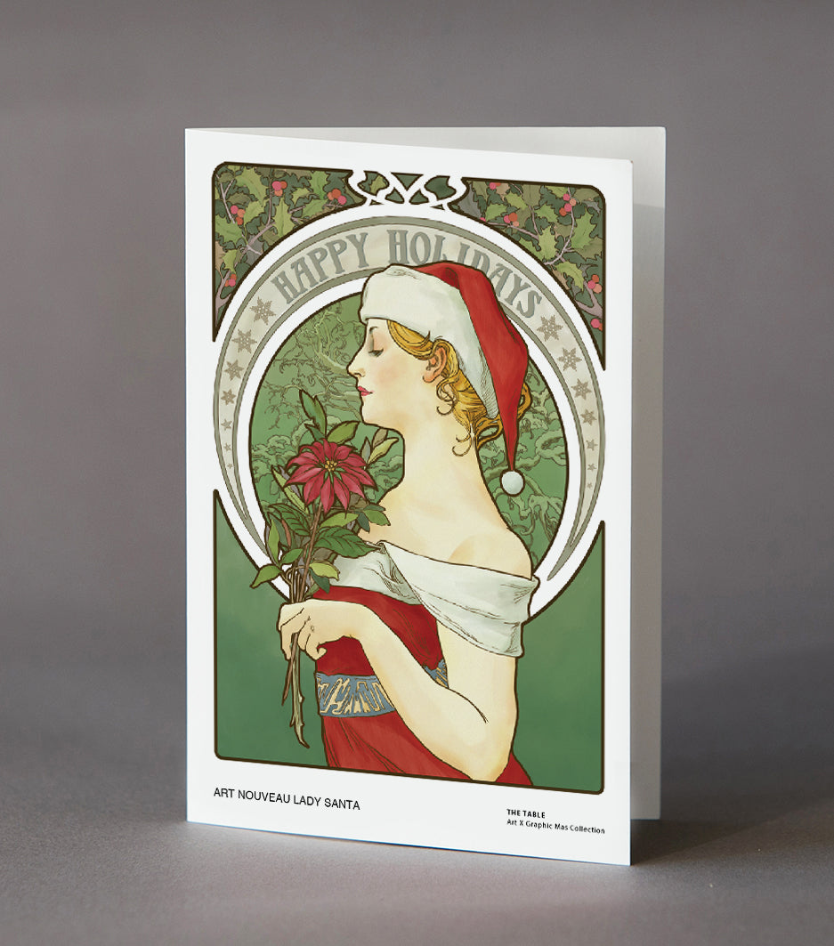 Art Nouveau Lady Santa - Greeting Card