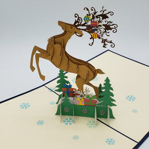 Leaping Holiday Reindeer Pop up