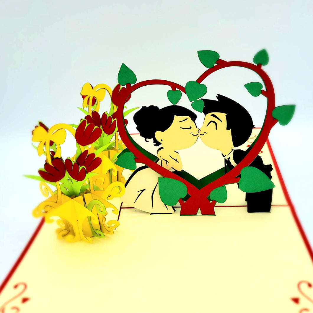 Heart Tree Wedding with Tulips - Pop Up Card