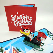 Load image into Gallery viewer, Season&#39;s Greetings Penguins - Pop Up Card