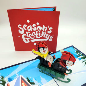 Season's Greetings Penguins - Pop Up Card