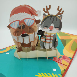 Dog and Cat Christmas - Pop Up Card