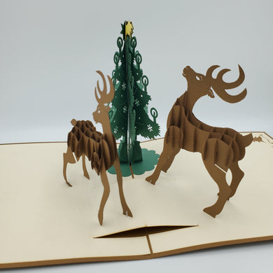 Reindeer by the Tree - Pop Up Card