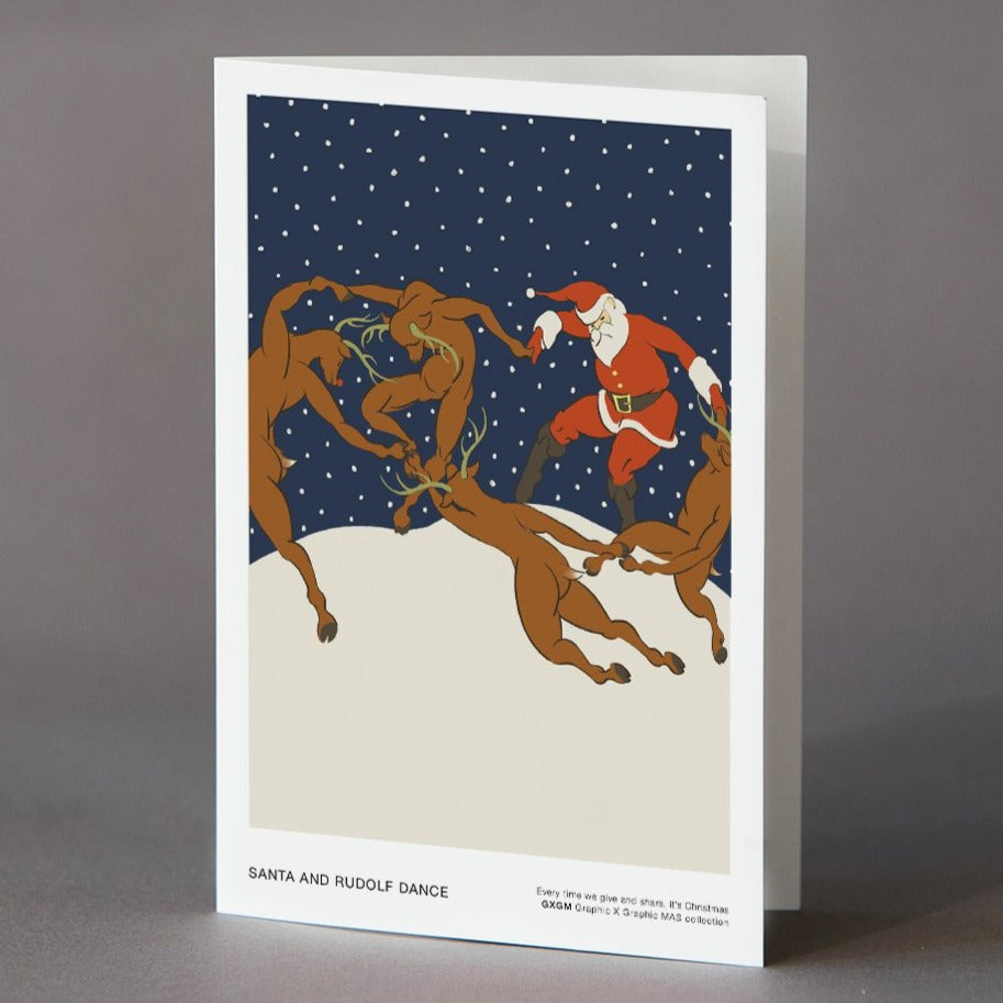 Santa and Rudolf Dance - Greeting Card