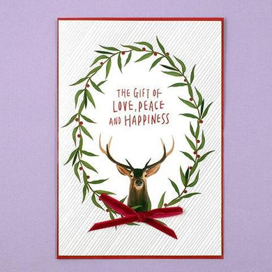 Velvet Wreath Deer - Greeting Card