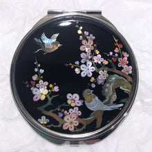 Load image into Gallery viewer, Mother of Pearl Compact Mirror - Cherry Blossoms &amp; Sparrows