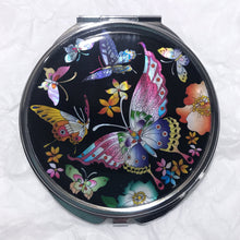 Load image into Gallery viewer, Mother of Pearl Compact Mirror - Kaleidoscope of Butterflies