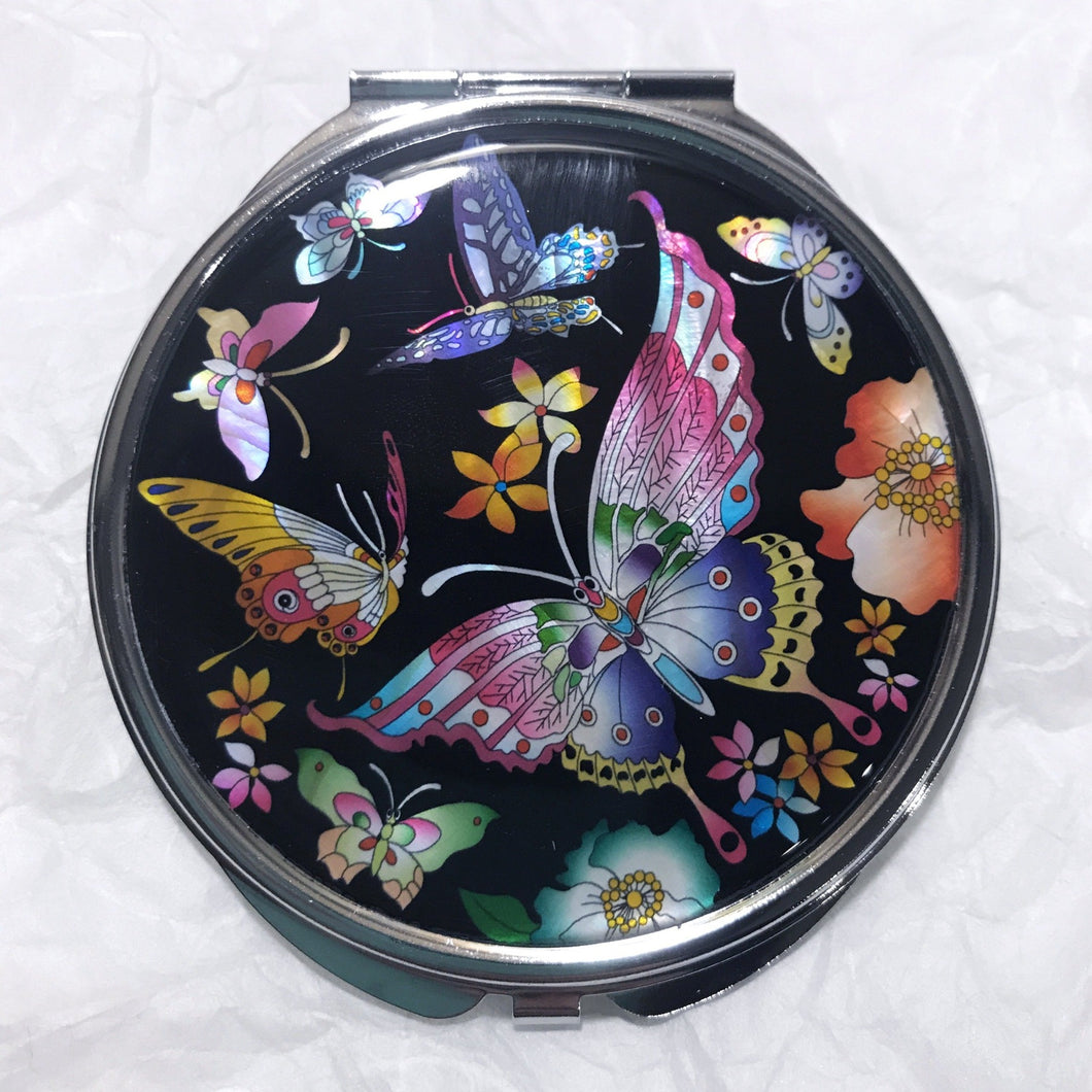 Mother of Pearl Compact Mirror - Kaleidoscope of Butterflies