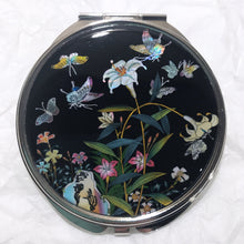 Load image into Gallery viewer, Mother of Pearl Compact Mirror - Butterflies in the Lily Garden
