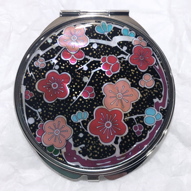 Mother of Pearl Compact Mirror - Pink & Blue Flowers
