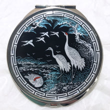 Load image into Gallery viewer, Mother of Pearl Compact Mirror - Cranes By The Water