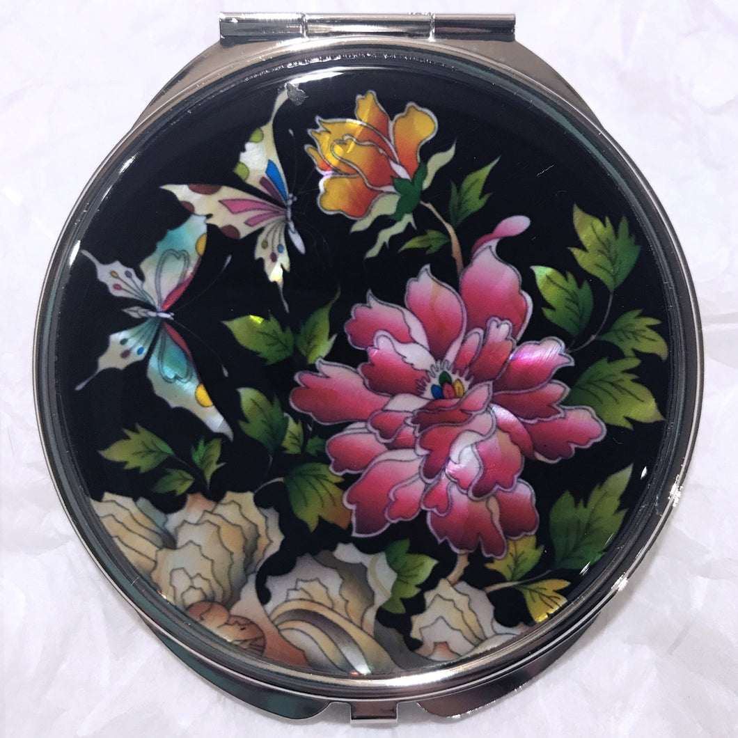 Mother of Pearl Compact Mirror - Butterflies in the Flower Garden