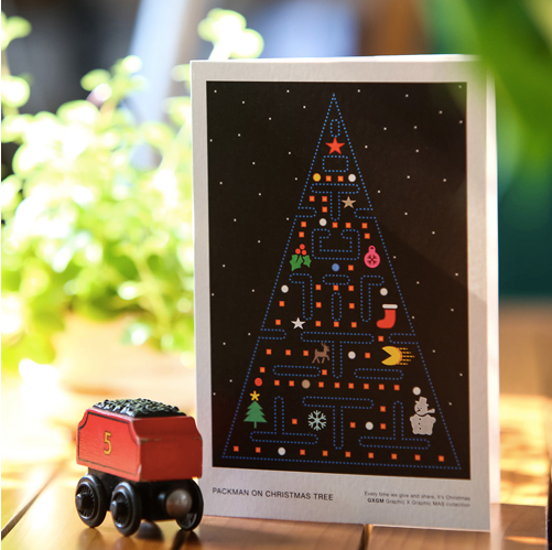Pacman on Christmas Tree - Greeting Card
