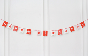 Happy Birthday Garland - Mini Red and White