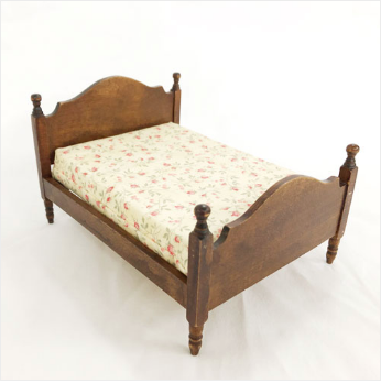 Miniature Pink Floral Antique Wood Bed