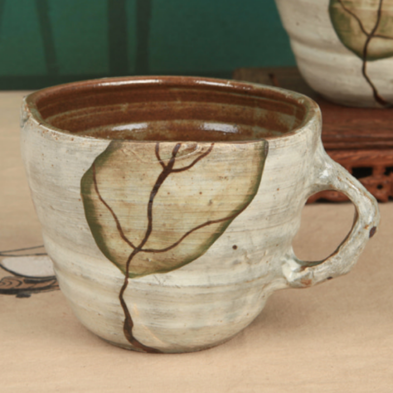Buncheong Green Leaf Ceramic Mug