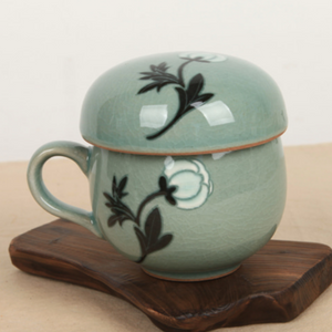 Celadon Peony Tea Cup with Saucer