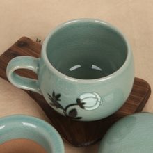 Load image into Gallery viewer, Celadon Peony Tea Cup with Saucer