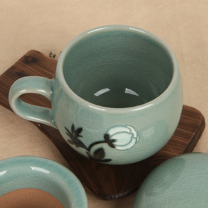 Celadon Peony Tea Cup with Saucer