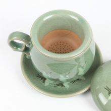 Load image into Gallery viewer, Round Celadon Crane Tea Cup with Saucer