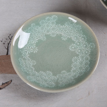 Load image into Gallery viewer, Chrysanthemum Celadon Inhwa Tea Cup with Saucer