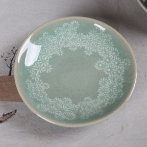 Chrysanthemum Celadon Inhwa Tea Cup with Saucer