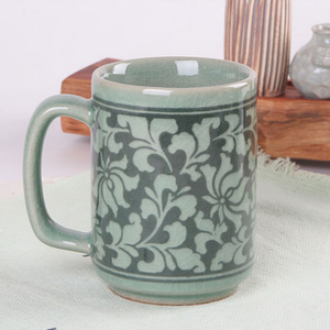 Celadon Black Arabesque Mug