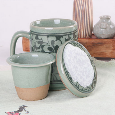 Celadon Black Arabesque Mug