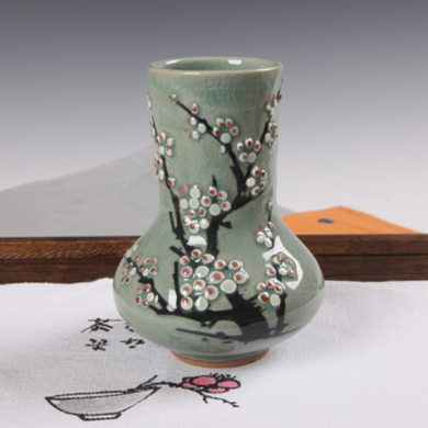 Celadon Plum Flower Gourd Vase