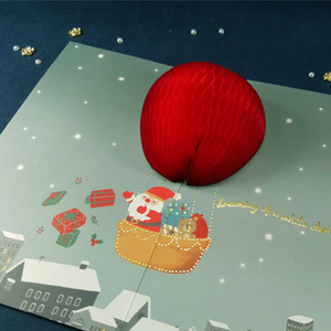 Honeycomb 3D Card - Air Balloon Santa