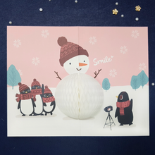 Load image into Gallery viewer, Honeycomb 3D Card - Penguin Snowman