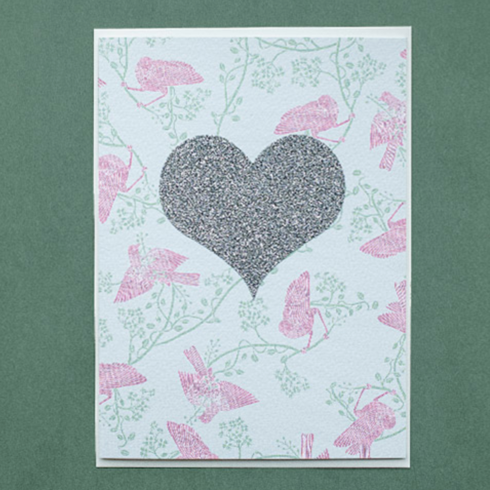 Pink Bird Heart - Greeting Card