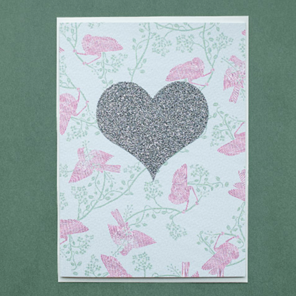 Pink Bird Heart - Card