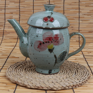 Buncheong Soft Pink Flower Tea Pot with Strainer