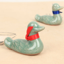 Load image into Gallery viewer, Red and Blue Ribbon Celadon Ducks (set)