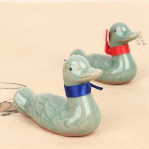 Red and Blue Ribbon Celadon Ducks (set)