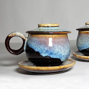 Tri-Colour Glazed Espresso Cup with Saucer