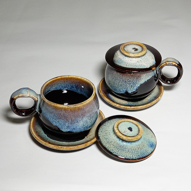Tri-Colour Glazed Espresso Cup with Saucer