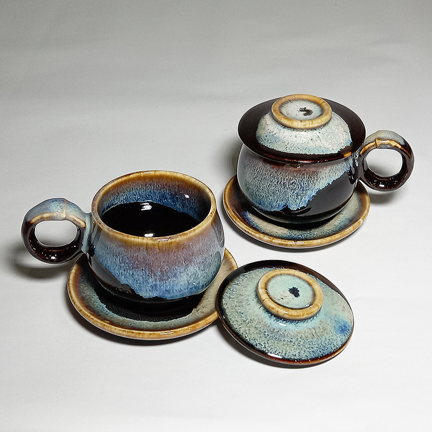 Tri-Colour Glazed Espresso Cup with Saucer