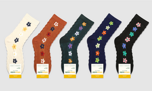 Line Floral Patterned Socks - Crew