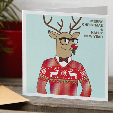 Hipster Rudolph - Greeting Card