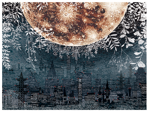 Moon Over the City Postcard