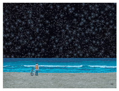 Starry Beach in Blue Postcard